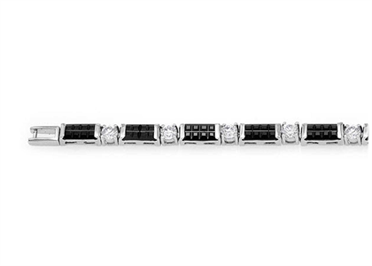 Silver Plated Black and CZ Studded Tennis Bracelet